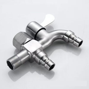 Imitation Stainless Steel Two Way Garden Water Tap Double Head Kitchen Bathroom Toilet 2 Way Faucet Angle Valve Wash Basin Tap