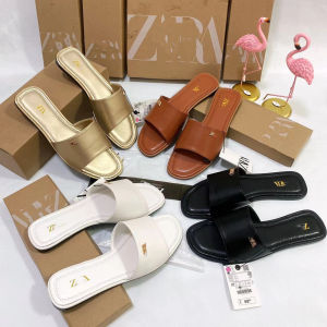 Best-Selling ZA In Stock New Summer Flat Sandals With Simple Letter Metal Buckle Lightweight WomenS Shoes