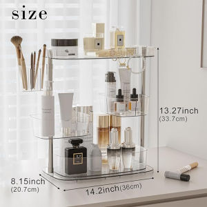 Acrylic 360 Rotating Organizer Cosmetics Storage Rack Acrylic Make Up Organizer Adjustable Cosmetic Organizer Bathroom Storage Rack Organizer for Vanity Bathroom Countertop