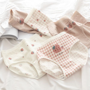 5 Pcs/set Girl Underwear Cotton Sweetheart strawberry plaid cotton crotch girls panties Vertical striped girls cotton breathable student panties