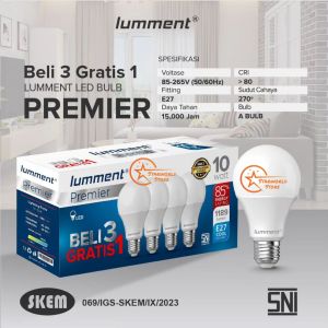 LUMMENT PREMIER Pack Lampu Bohlam LED Bulb Beli 3 FREE 1 Pcs Garansi 1 Tahun