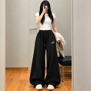 READY STOCK!!! Women High Waist Wide Leg Sweatpants  Loose Fit Casual Long Pants  Seluar Wanita Kaki Lebar Adjustable Hem Sporty 1068