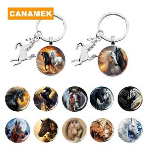 【CANAMEK】 Animal Running Horse Keychain Exquisite Steed Pattern Cabochon Keychain Mens Charm Keyring Gift