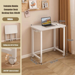Folding Desk with Wheels Movable Study Desk Convertible Writing Desk Computer Table Wooden Student Study Writing Table  Space-Saving for Home Office Desk Bedroom Living Room