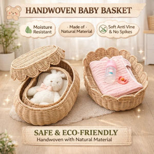 Handmade Woven Storage Basket Fan-shaped Home Decor Organizing Box with Lid Multipurpose Rattan Organizer for Bedroom Living Room