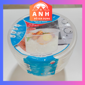 Combo 10 hộp nhựa tròn cao cấp kèm nắp 550ml-700ml-1000ml (dùng được trong lò vi sóng)