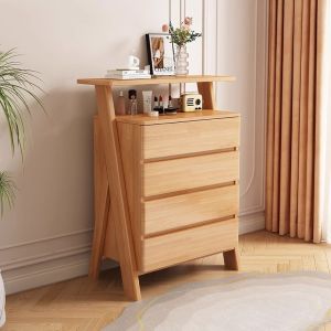 AUREO Solid Wood Bucket Cabinet Rubber Wood Four Drawer Storage Cabinet Bedroom Bed End Storage Drawer Cabinet