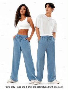 BB ..New Men Casual Wide Leg Full Length Pants with Elastic Waistband
