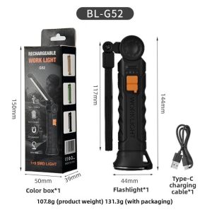 VOYUE Rechargeable Flashlight with Hook LED Work Light High Quality Waterproof Handheld Searchlight For Night Work Outdoor Camping