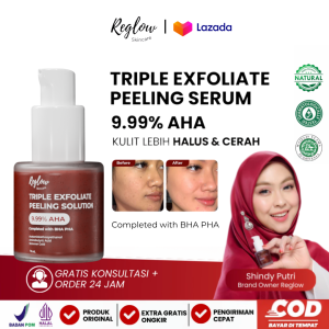 Reglow Triple Exfoliate Peeling Serum Mengangkat Sel Kulit Mati dan Membantu Meregenerasi Kulit Secara Cepat Mencerahkan Wajah Menyamarkan Noda Hitam Bekas Jerawat Mengobati Jerawat Meradang