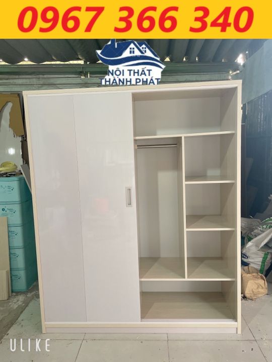 Tủ nhựa đựng quần áo người lớn cao 1m8 màu trắng phối kem cửa lùa mẫu ...