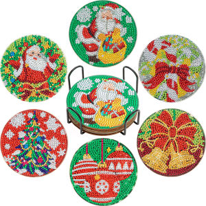 PhotoCustom  Diy Diamond Painting Set With Bead Santa Claus Full Drill Rhinestone Coaster Wooden Cup Cushion Insulation Pad Handmade Crafts Cup Mat Home Decor Gift