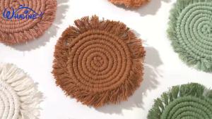 4Pcs Boho Macrame Coasters Blue Handmade Woven Drink Coasters Farmhouse Rustic Cup Mat Pad for Home Kitchen Office Table Desk Housewarming Gift Party Table Decor