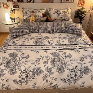 4PCS Skirt BedSheet Set (Bed Sheet+Duvet Cover+Pillowcases) Soft Comfortable Cotton Fabric Washable For Single/Double/King Beds All Seasons
