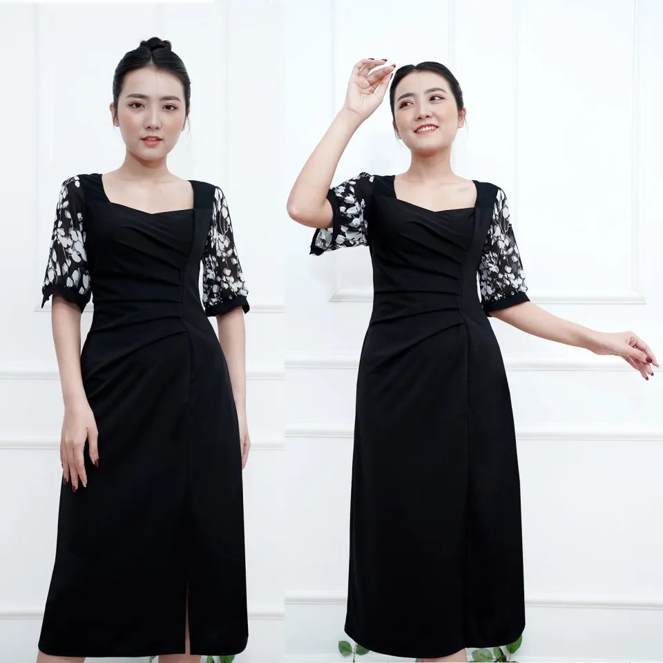 Váy Đầm Dự Tiệc Trung Niên Cho Mẹ Thiết Kế Cao Cấp Dáng Xòe Chéo Cổ PL052 |  Shopee Việt Nam