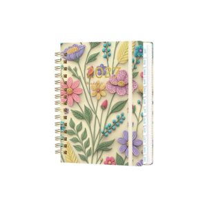 RD5BA7 Floral Pattern 2027 Planner Notebook A5 Spiral Bound Floral Spiral Notebook Diary Book with Monthly Tabs Inner Pocket Schedule Book for Work Office School Supplies