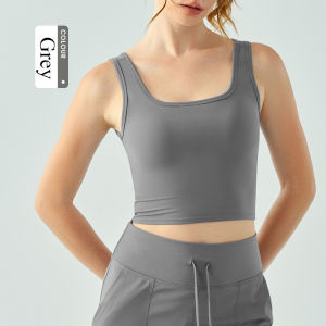 SUPERFLOWER Womens Yoga Vest with Fixed Chest Cushion Nude Cross Back Beauty Sports Bra Tight Fitting Slimming Fitness Suit Top