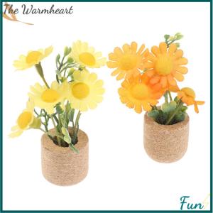 【The Warmheart】 1 12 Dollhouse Simulation Daisy Plants Potted Model Doll Home Miniatur Flower Decor Toy Micro Landscape Garden Plants Ornament