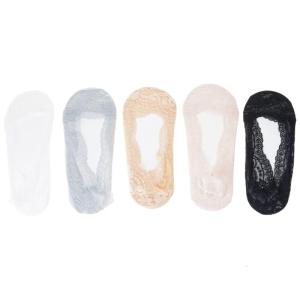 5 Pairs Women Lace No Show Socks Nonslip Silicone Grip Candy Color Invisible Summer Ankle Socks For Sneakers