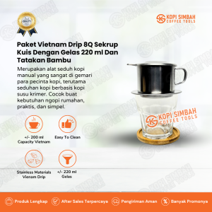 Paket Vietnam Drip 8Q Dengan Gelas 220 ml dan Tatakan Bambu Vietnam Drip Coffee Maker