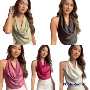 Scotteshop-Floy Tanktop Satin Drafery Backless Atasan Satin Mewah 072