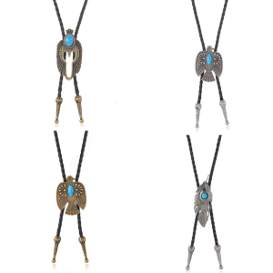 Retro Zinc Alloy Bird Pendant Bolo Tie Necklace Adjustable Bolo Chain With Turquoise Stone For Layering Outfits