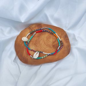 [Ready Stock SG] Cocktail and Sandshell Stacked Anklets | Handmade Stacked Colorful Boho Trendy Bracelets Anklets