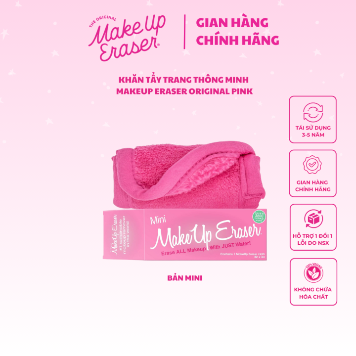 Khăn tẩy trang và tẩy da chết MakeUp Eraser siêu mềm mịn bản bản Hồng Mini Pink