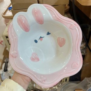 Bát Đĩa Gốm Sứ Decor Bát Ăn Cơm Bát Ăn Chè Chén Dĩa Dễ Thương Bộ Bát Đĩa Thỏ Hồng 3D Cực Đáng yêu...