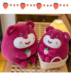 Thú nhồi bông lotso tròn ôm dâu đáng yêu - Size 20cm - Quà tặng gấu dâu tròn vo mềm mịn cute - Gối ôm cho bé.
