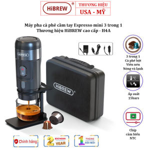 Máy pha cà phê cầm tay Espresso mini 3 trong 1 thương hiệu HiBREW H4A & H4B (Travell set) công suất 80W Áp suất bơm 15bars - Hàng chính hãng bảo hành 12 tháng