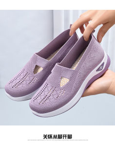 BT Woman Nude Shoes Lazy Shoes Moms Shoes Mesh Shoes Casual Shoes Sneakers Jogging Shoes Elderly Shoes Flat Shoes Breathable Comfortable Soft Anti Slip Rubber Sole 36-41