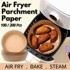 100Pcs Air Fryer Parchment Paper Liners Non-Stick Baking Disposable Unperforated Round Paper