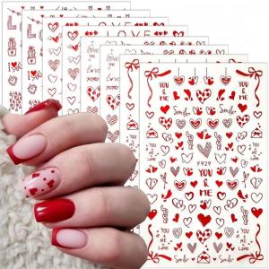 Valentines Day Nail Art Stickers 3D Adhesive Red Heart Nail Decals Nail Supplies Nail Art Design Decoration Accessories