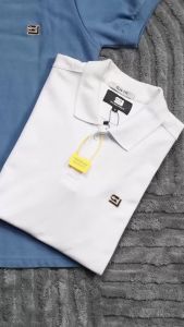 ✅ Man short sleeve slim fit solid color polo shirts for men (white)-Intl .C