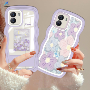 (Lokal Ready) Xinyu Casing hp Vivo Y17S Y36 Y27 Y16 Y15s Y15A Y12S Y12A Y02 Y01 Y02S Y22 Y22s Y35 Y21T Y21S Y33S Y12 Y12i Vivo V25e V27e Y15 Y17 Y11 Y20S Y91C Y19 Y30 Y50 Y53s S1 Pro Fashion Floral Oil Painting Bunga Ungu Bingkai Bergelombang Soft Case