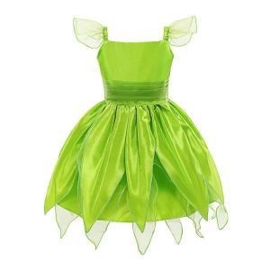 Kids Toy Store Disneys Tinker Bell Princess Halloween Cosplay Girls Party Green Flower Fairy TinkerBell Dress Elf Costume Glitter Butterfly Wing