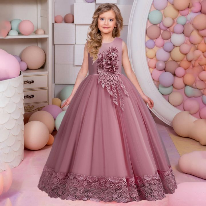 Amazon.com: XUJOJO Flower Girl Dress Long Sleeve Princess Appliques Tulle  Tiered Pageant Ball Gown Kids Prom Party Costumes US2 : Clothing, Shoes &  Jewelry