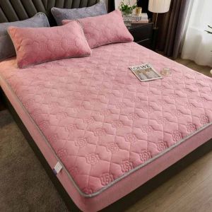 [Malay spot] Add fleece solid color milk fleece cotton bed bamboo coral fleece bed cover thick mattress dust protective cover