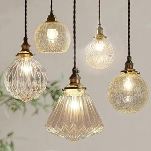 SXH  Japanese Retro Brass Glass Pendant Light Single Head Nordic ins Minimalist B&B Restaurant Lamp Bedroom Bedside Small Pendant Light