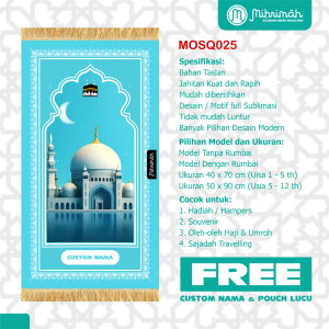 FREE CUSTOM NAMA - Sejadah Anak Perempuan anti Air- Design Trendi By Mihrimah - Mosque Series