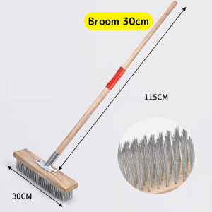 20/30CM Stainless Steel Broom Floor Brush Heavy Duty Long Handle Wood mop for Garage Patio Garden Clean Moss