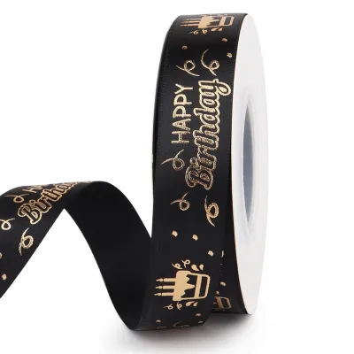 5yard/roll 20mm/2cm Happy Birthday Cake Tied Ribbon Baked Flower Hamper Wrapping Silk Ribbon Gift Hadiah Riben Kain