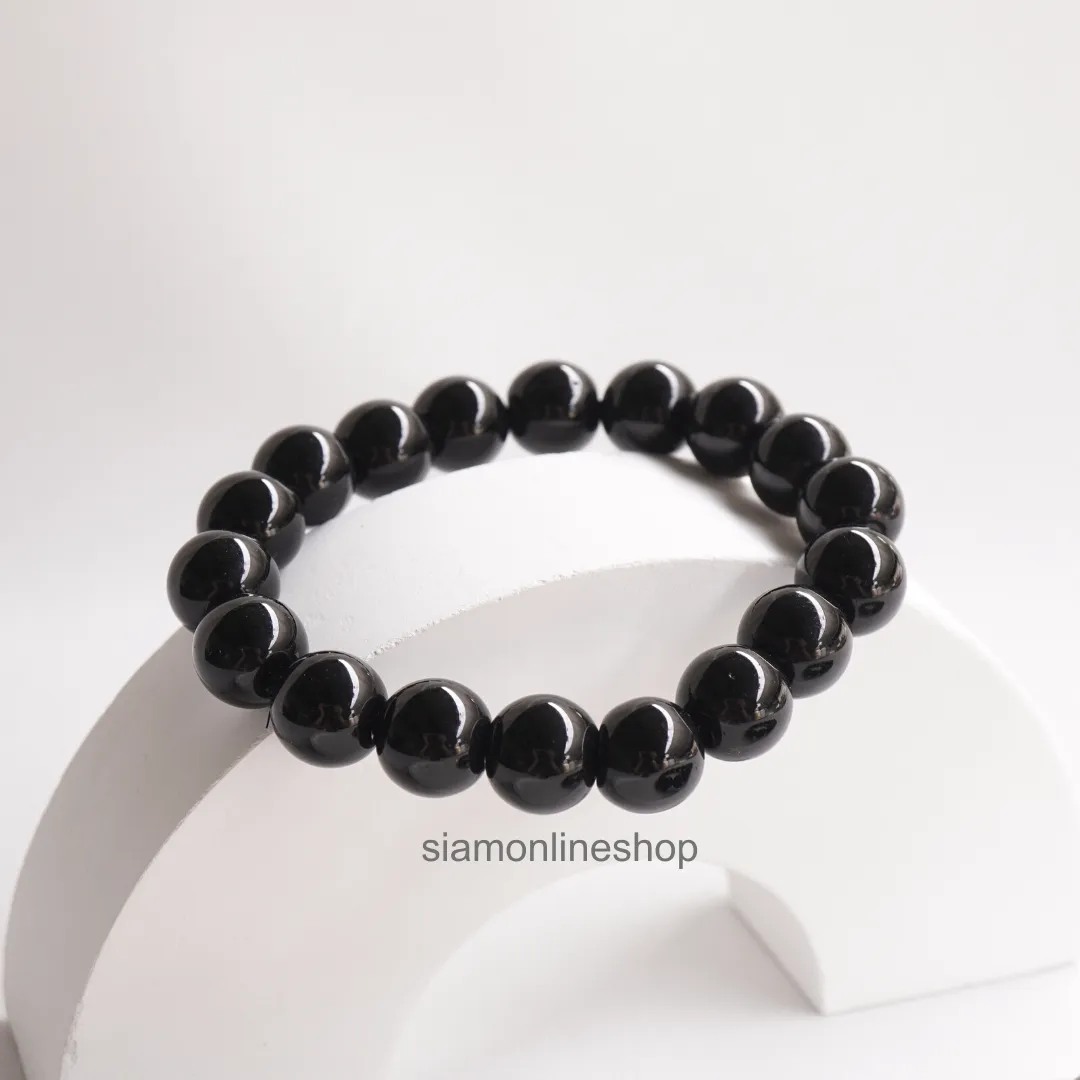 BLACK OPAL หินแบล็คโอปอล เลือกขนาดเม็ดหินได้ ( 4/6/8/10/12/14 มม.) หินแห่งความหวัง สร้อยข้อมือหินนำโชค