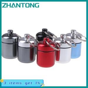 ZHANTONG Mini không thấm nước hợp kim nhôm Pill Box trường hợp chai chủ container Keychain