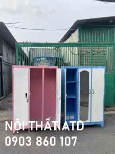 Tủ sắt 3 buồng lớn cao 1m8x1m2 dày dặn trơn láng đẹp màu hồng xanh dương