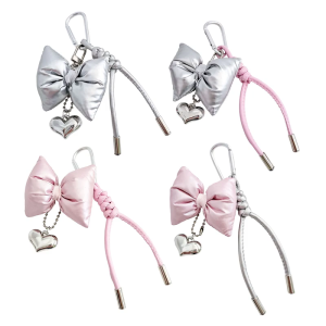 Fashionable Unique Heart and Bowknot Keychain Pendant for Bags and Phones Case Purses with Leather Design Everyday Use