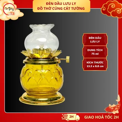 Cặp Đèn Dầu Lưu Ly Hoa Sen (052) - đèn thờ Dung tích 75ml - Đồ Thờ Cúng Cát Tường Đèn Thờ Cúng Phật