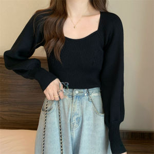 LNR Shop Atasan Blouse Sweater Lengan Panjang Rajut Knit Premium Import Pakaian Wanita Kaos Kaus T Shirt Baju Santai Jalan Polos Ketat Kasual Halus Lembut Garis Garis Salur Casual Dewasa not Crop Top Korean Style