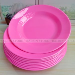 PIRING MAKAN UKURAN  BESAR 23CM BAHAN MELAMINE WARE WARNA PINK ISI 12.PCS 1 LUSIN KUALITAS FOODGRADE
